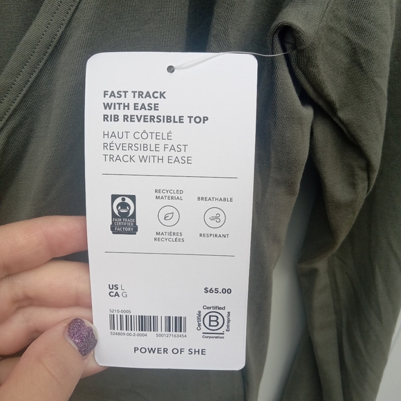 Athleta Fast Track With Ease Rib Reversible Top Women's Olive Long Sleeve Large - Picture 6 of 9